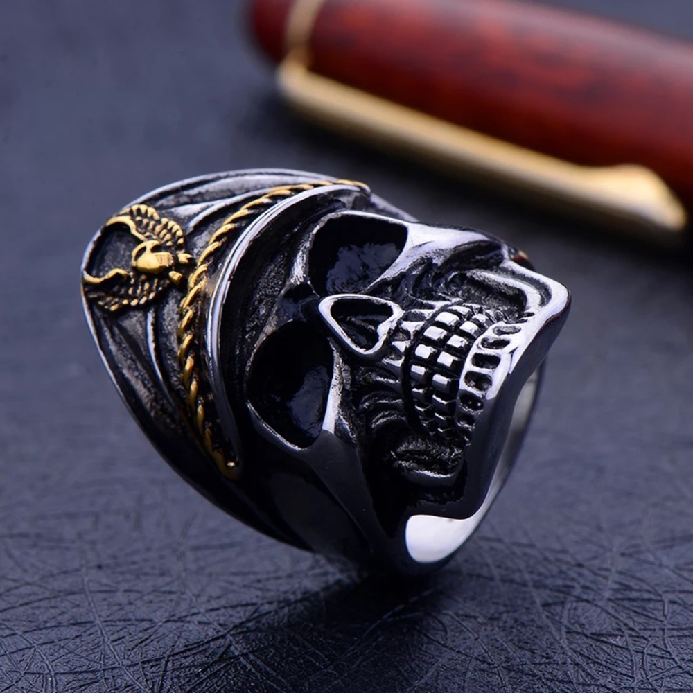 Gothic Black stainless steel skull biker ring NWT - Picture 6 of 7